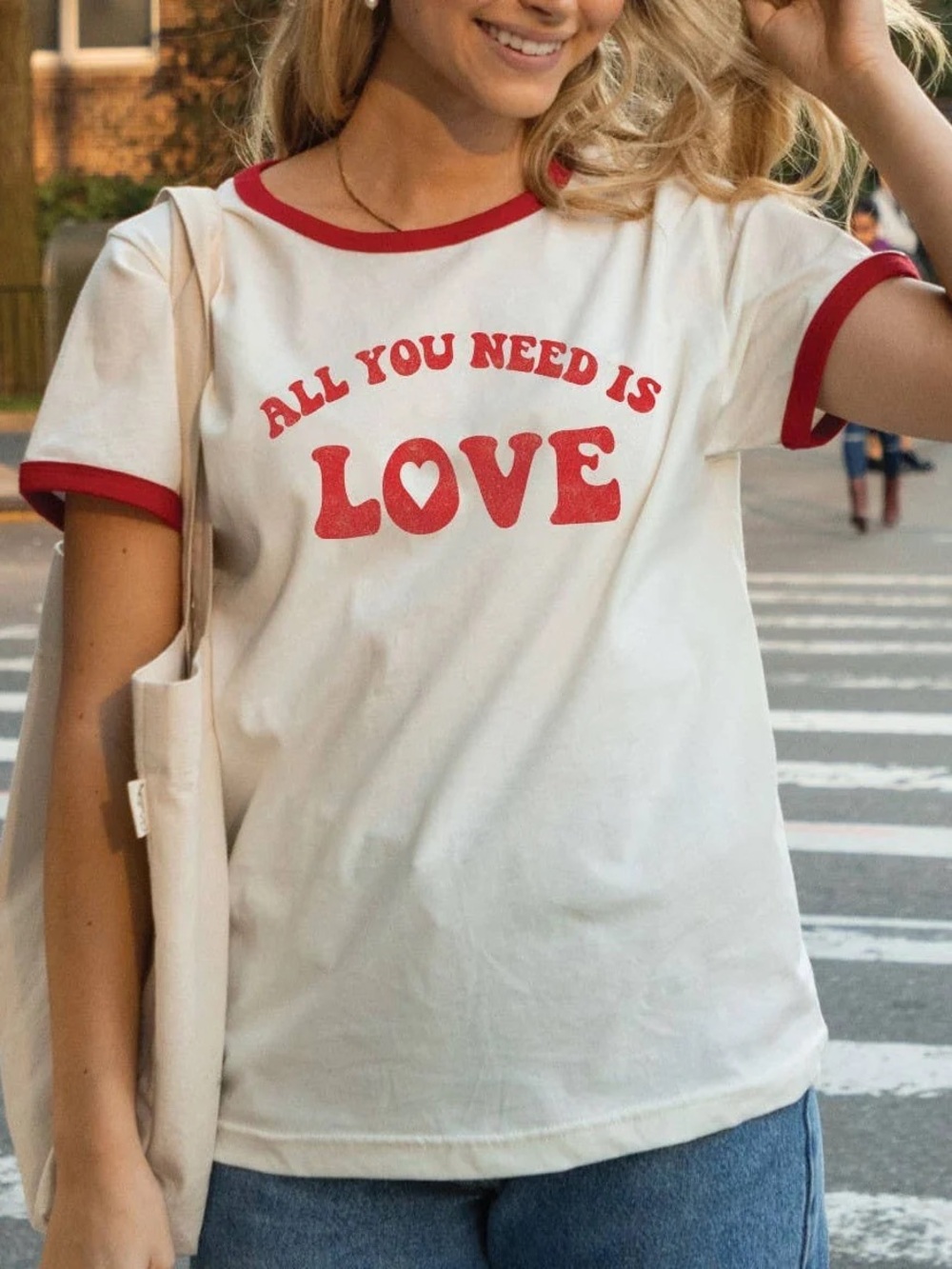 OAT COLLECTIVE RINGER ALL YOU NEED IS LOVE GRAPHIC TEE MEDIUM